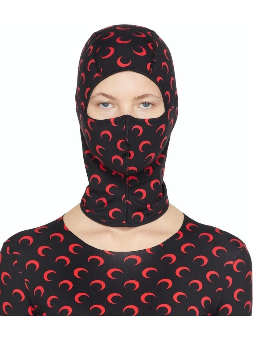 Marine Serre Recycled Moon Jersey Balaclava Hood - OS - Black and Red